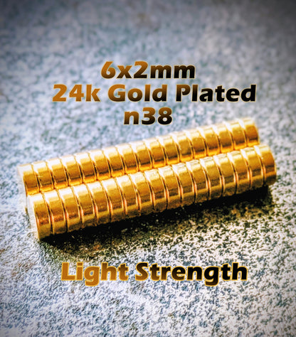 24k Gold Plated Magnets - 6x2mm n52 / n38