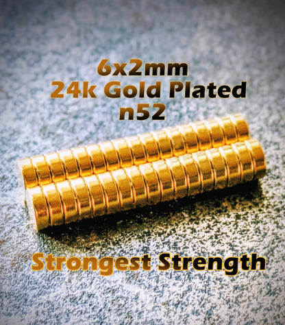 24k Gold Plated Magnets - 6x2mm n52 / n38